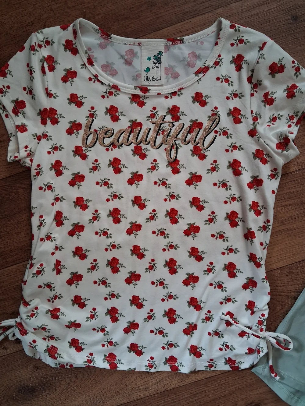Pair of Floral 'Beautiful' Graphic Tie-Front Tops